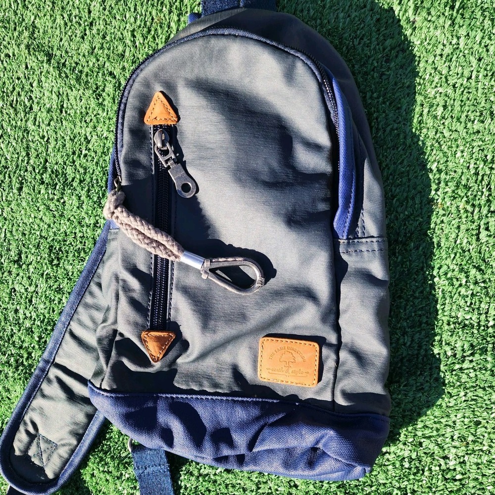 TSD Brand Urban Light Sling Bag Denim Blue 12" Leather Accents